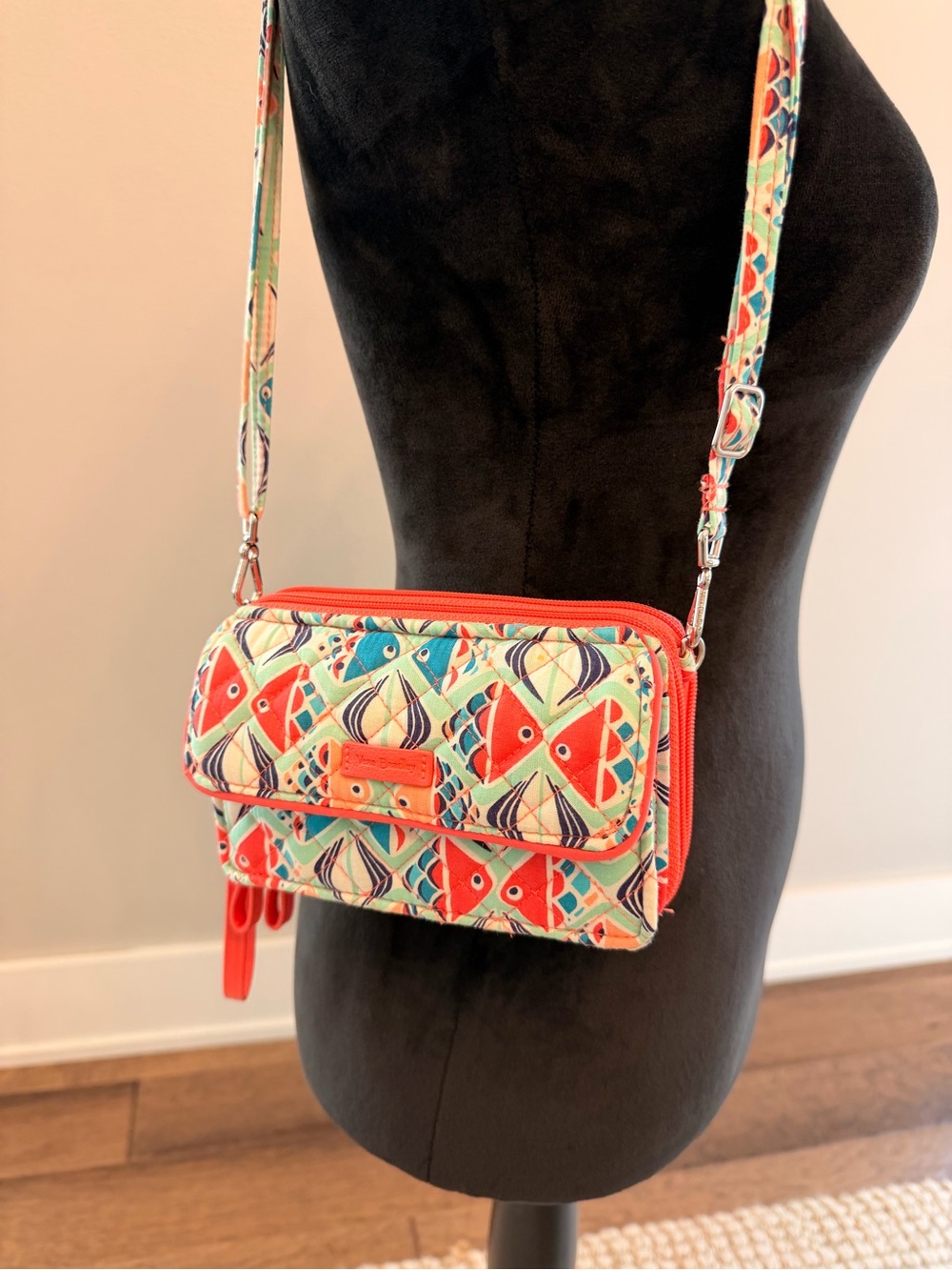 Vera Bradley Coral and Teal Fish-Print Crossbody